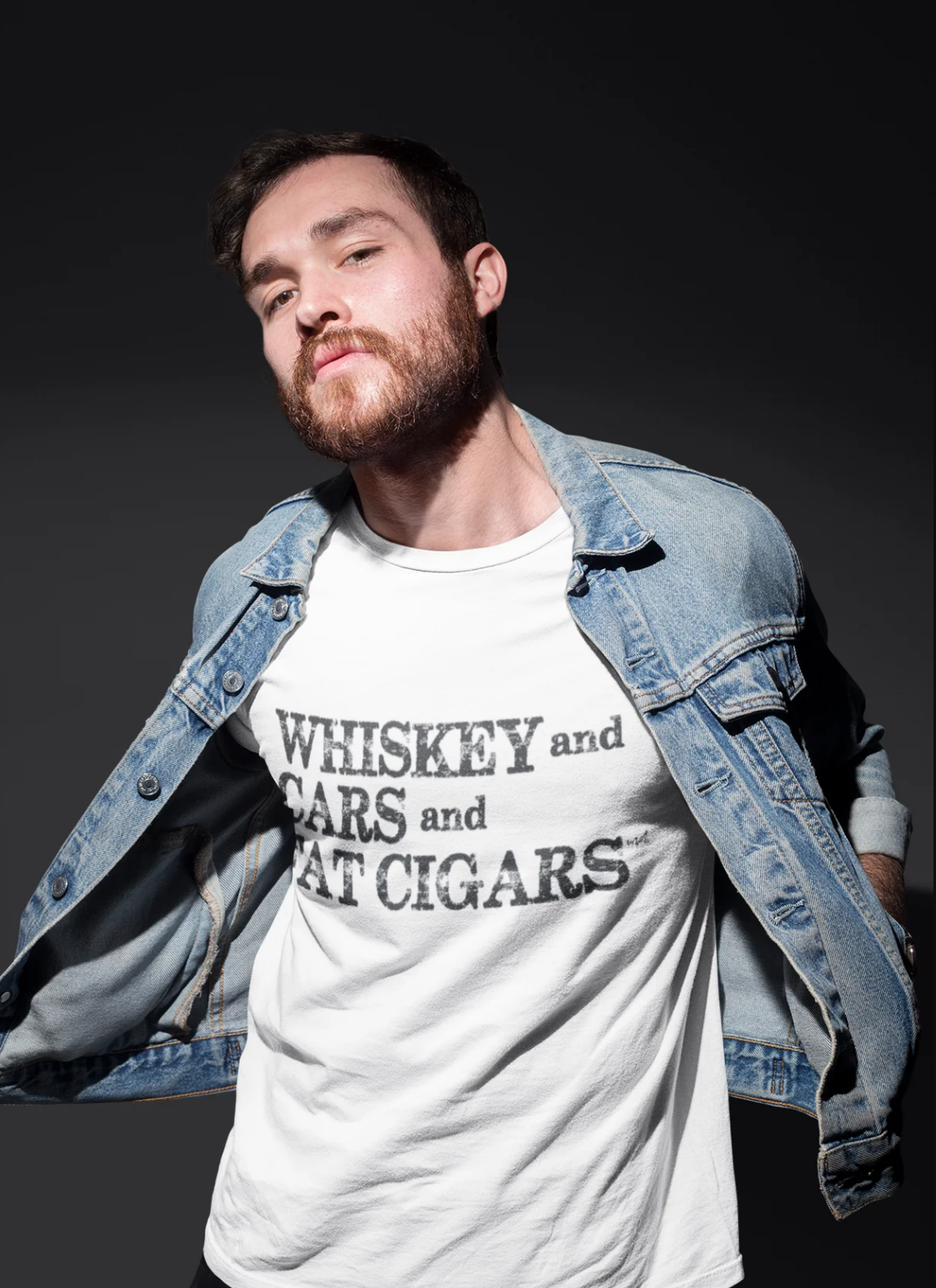 WHISKEY AND CARS AND FAT CIGARS BLACK LETTERING I MEN'S T-SHIRT
